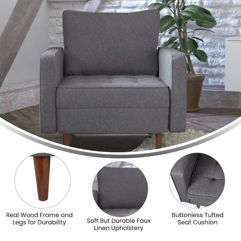 Compact Upholstered Tufted Chair with Wooden Legs