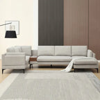 Modular U-shaped Linen Reversible Sofa with a Wooden Side Table Box and Reversible Design