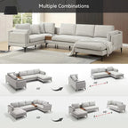 Modular U-shaped Linen Reversible Sofa with a Wooden Side Table Box and Reversible Design