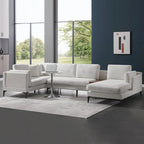 Modular U-shaped Linen Reversible Sofa with a Wooden Side Table Box and Reversible Design
