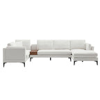 Modular U-shaped Linen Reversible Sofa with a Wooden Side Table Box and Reversible Design