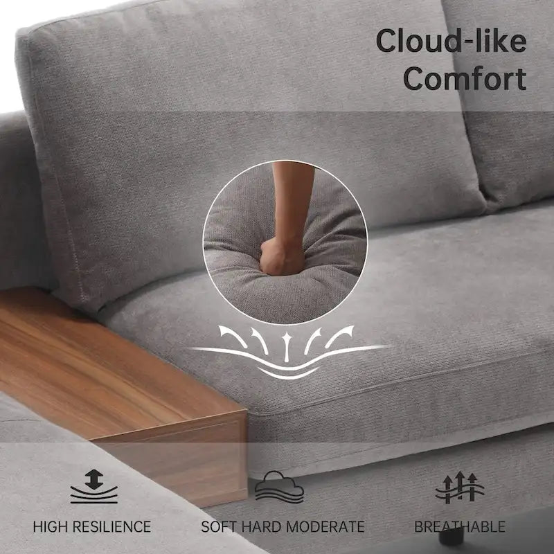 Modular U-shaped Linen Reversible Sofa with a Wooden Side Table Box and Reversible Design