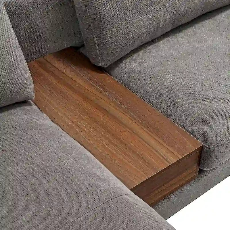 Modular U-shaped Linen Reversible Sofa with a Wooden Side Table Box and Reversible Design