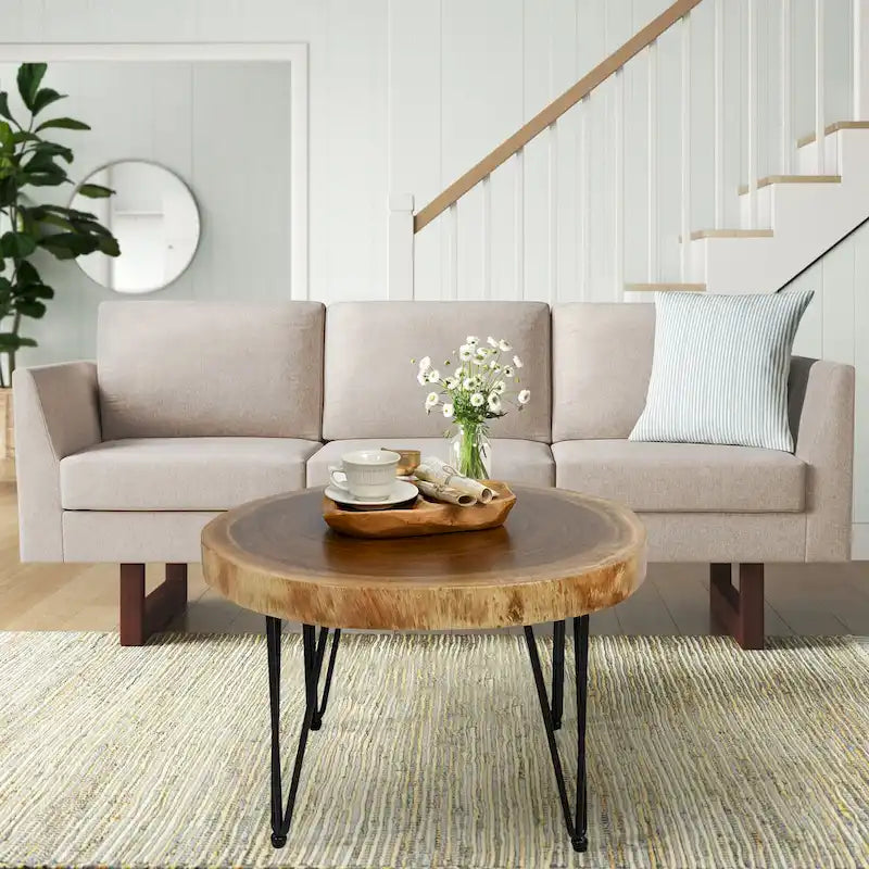 Natural Solid Wood Round End Table Coffee Table