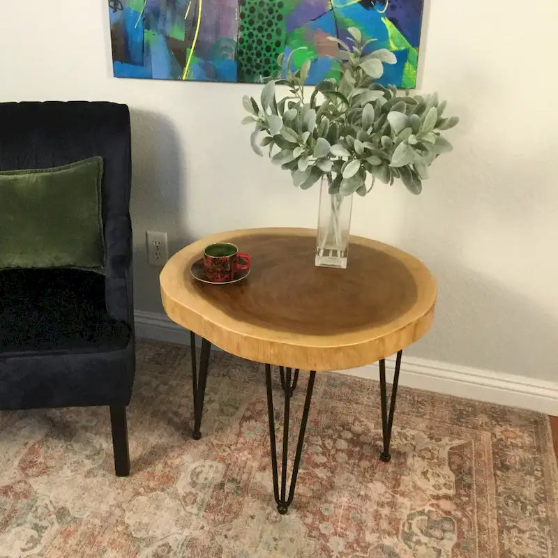 Natural Solid Wood Round End Table Coffee Table