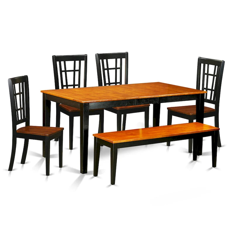 East West Furniture Dining Table Set Contains a Rectangle Table and Dining Chairs with a Bench (Chair Seat Type Options)
