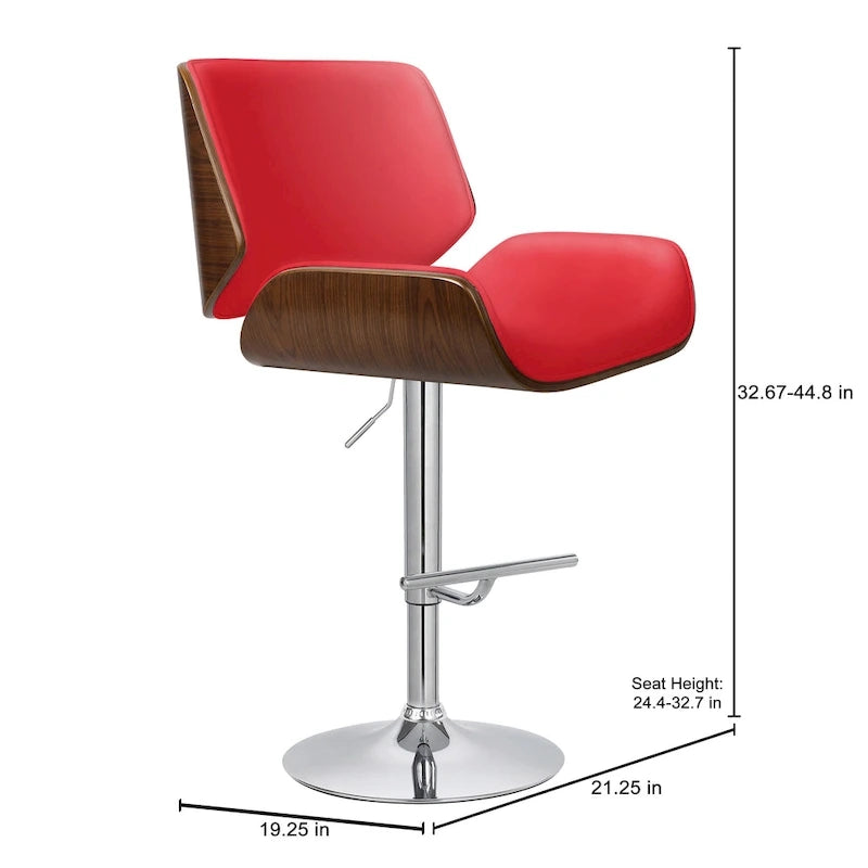 Porthos Home Oriole Height Adjustable Bar Stool, PU Upholstery, Chrome Base