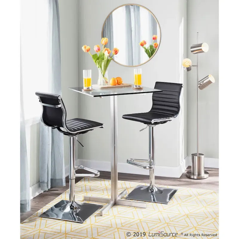Porch & Den Tower Master Contemporary Adjustable Bar Stool in Faux Leather - N/A