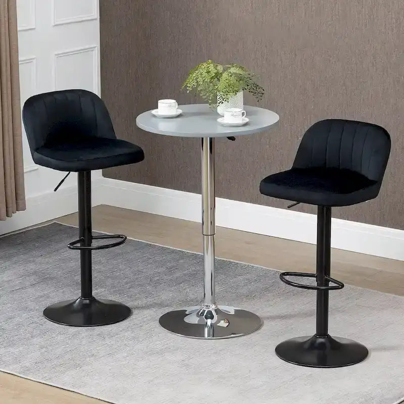 HOMCOM Adjustable Bar Stools Set of 2, Velvet Counter Height Barstool, Upholstered Kitchen Stool with Swivel Seat, Steel Frame