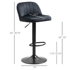 HOMCOM Adjustable Bar Stools Set of 2, Velvet Counter Height Barstool, Upholstered Kitchen Stool with Swivel Seat, Steel Frame