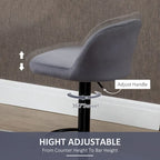 HOMCOM Adjustable Bar Stools Set of 2, Velvet Counter Height Barstool, Upholstered Kitchen Stool with Swivel Seat, Steel Frame
