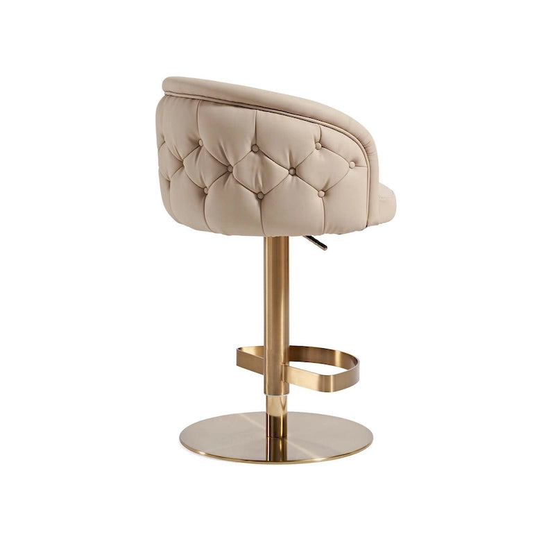 Khaki PU Bar Stool Adjustable Height and Swivel for Kitchens Bars Restaurants and Cafes
