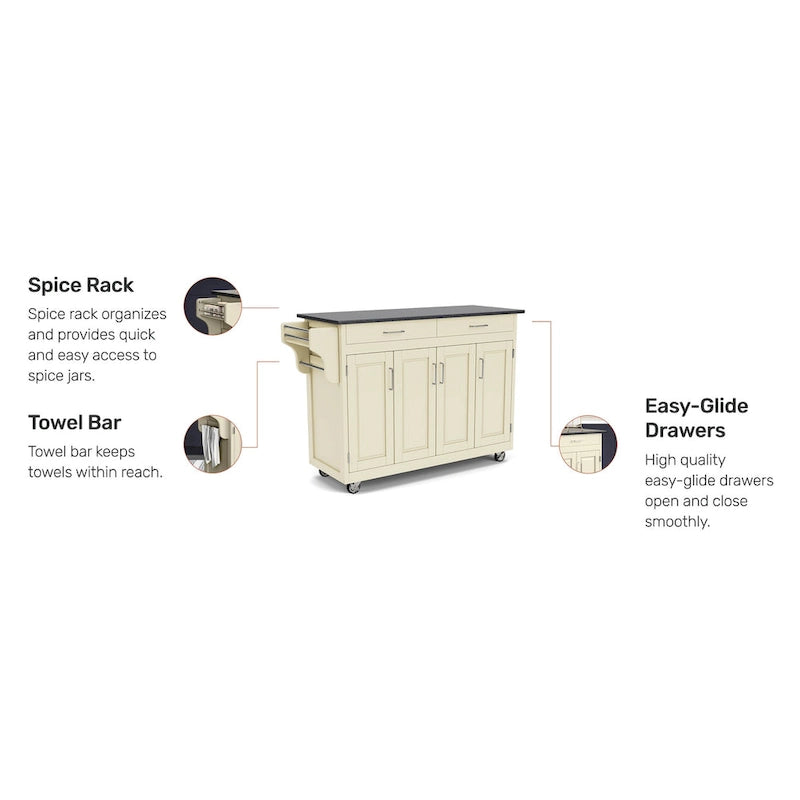 Create-a-Cart White Kitchen Cart with Black Granite Top