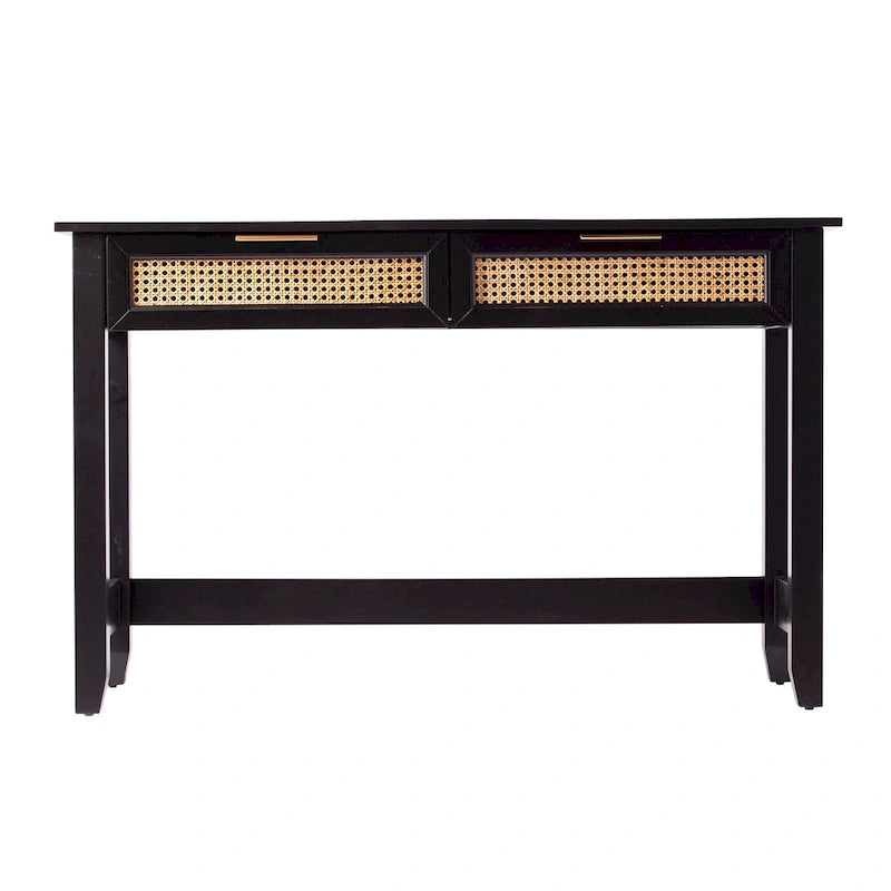 SEI Furniture Chekshire Mid-Century Modern Storage Console Table with Rattan Drawers