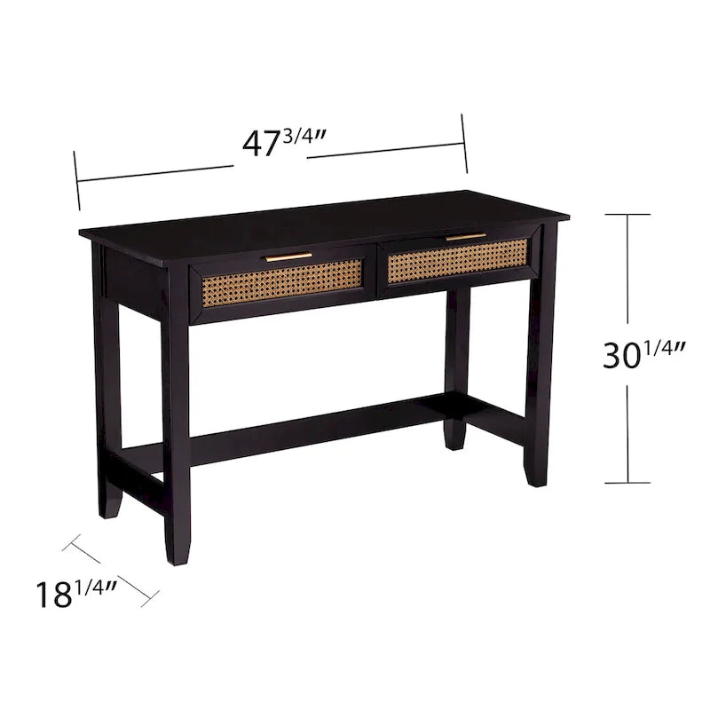 SEI Furniture Chekshire Mid-Century Modern Storage Console Table with Rattan Drawers