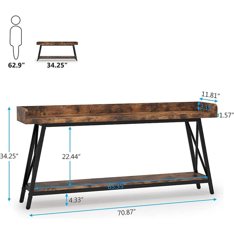 70.9 inch Long and Narrow Console Table Behind Sofa Couch, Rustic Brown Entry Table