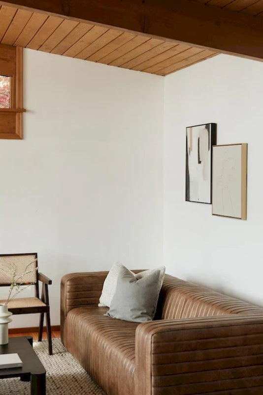 Aurelle Home Rustic Channel-Stitched Leather Sofa