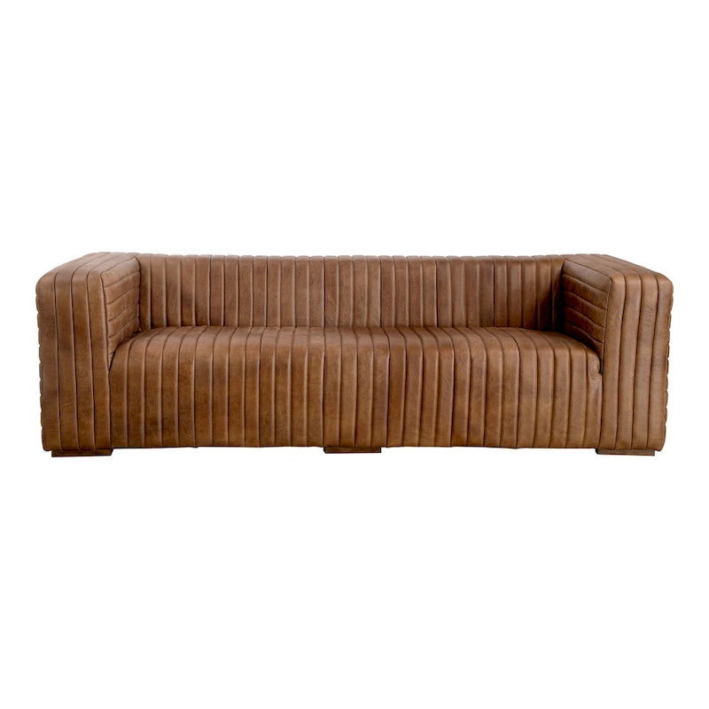 Aurelle Home Rustic Channel-Stitched Leather Sofa