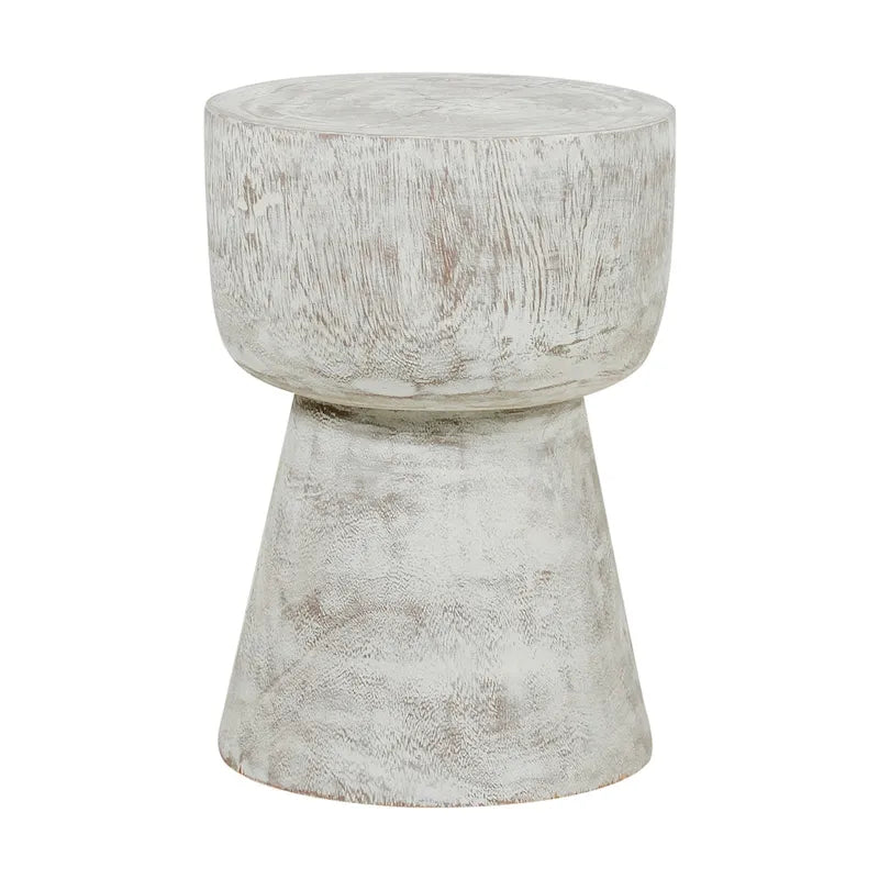 Round Solid Teak Wood Whitewash Pedestal Accent Table by East at Main