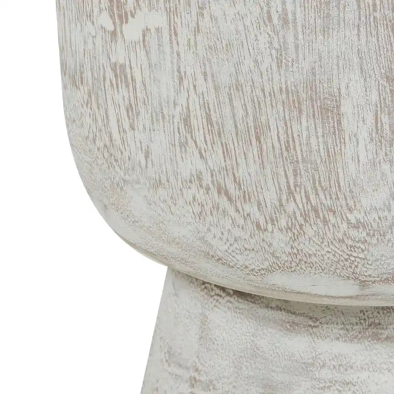 Round Solid Teak Wood Whitewash Pedestal Accent Table by East at Main