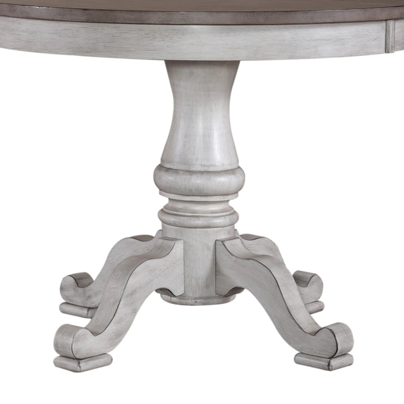 Ocean Isle Antique White Weathered Pine 5 Piece Pedestal Table Set