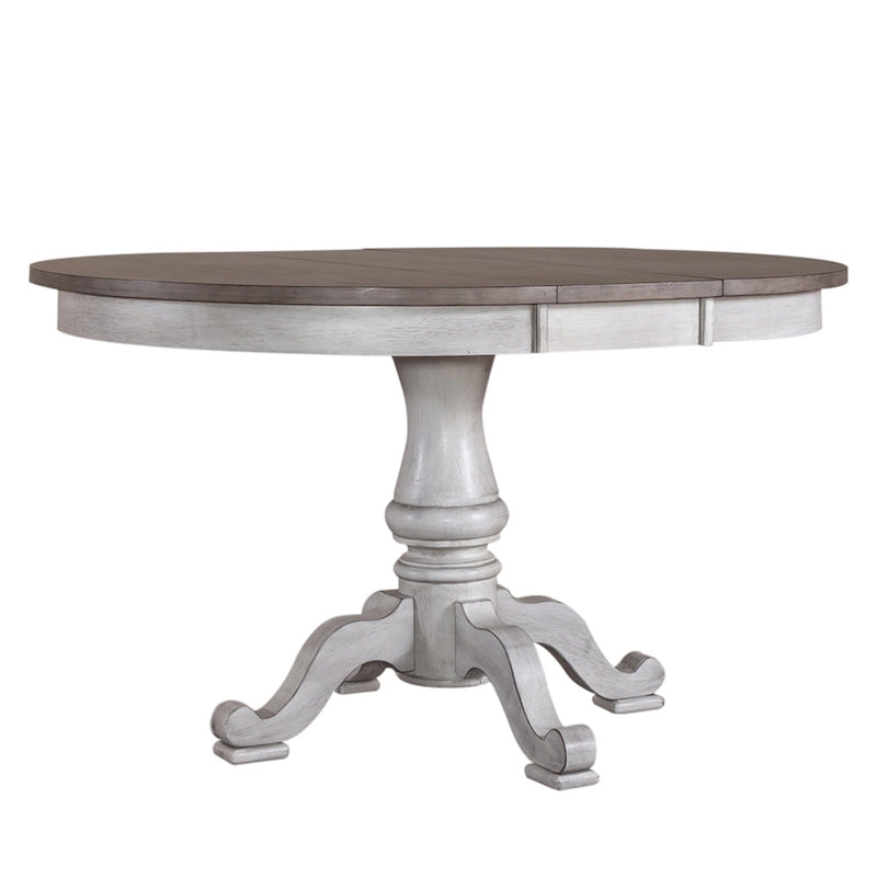 Ocean Isle Antique White Weathered Pine 5 Piece Pedestal Table Set