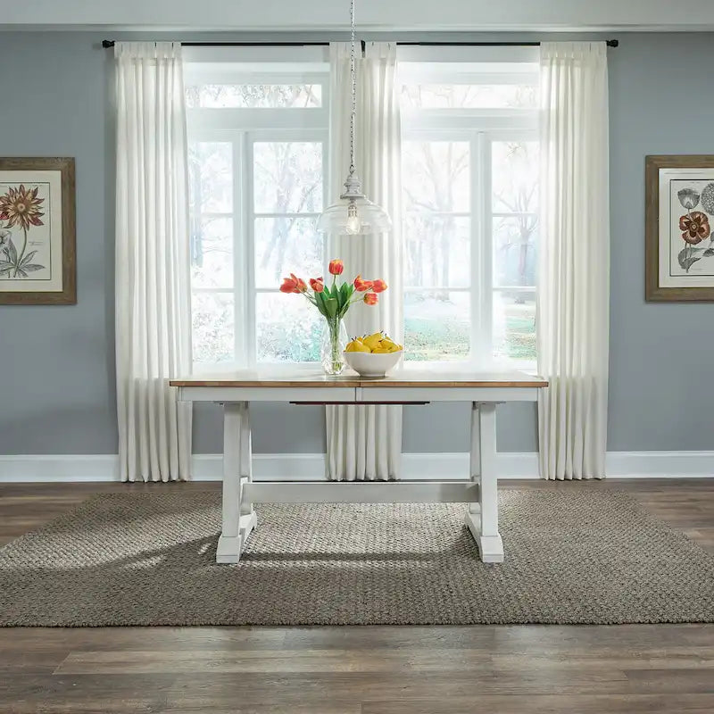Lindsey Farm Weathered White & Sandstone 7 Piece Trestle Table Set