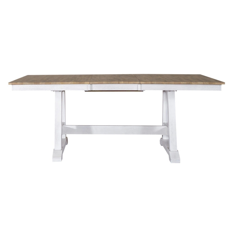 Lindsey Farm Weathered White & Sandstone 7 Piece Trestle Table Set