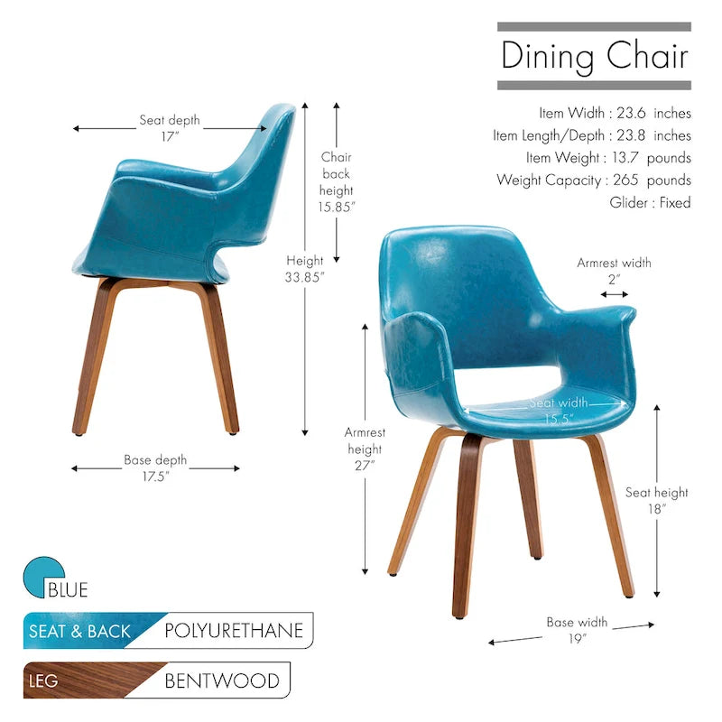 Porthos Home Haro Dining Chairs Set of 2, PU Leather, Bentwood Legs