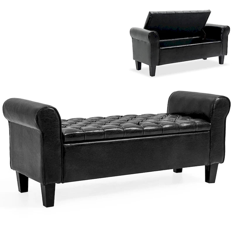 AVAWING Storage Ottoman Bench Leather Upholstered Ottoman with Arm