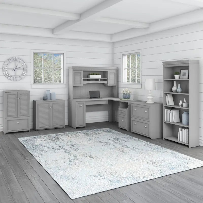Fairview 60W L Shaped Desk and Storage Cabinet by Bush Furniture