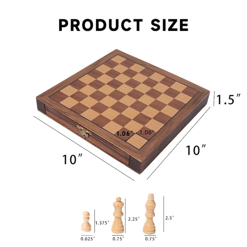 GSE 10 Magnetic Travel Chess Set, Wooden Chess Board Game Set with Drawers, Classic Portable Chess Set