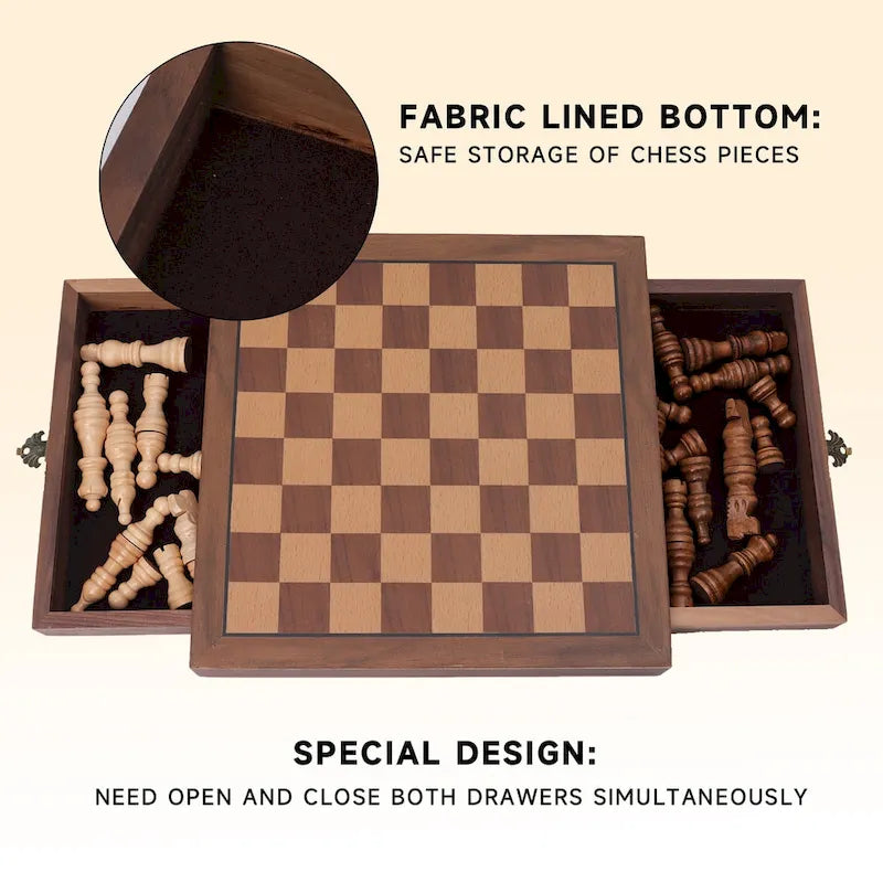 GSE 10 Magnetic Travel Chess Set, Wooden Chess Board Game Set with Drawers, Classic Portable Chess Set