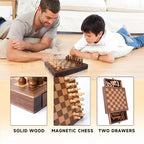 GSE 10 Magnetic Travel Chess Set, Wooden Chess Board Game Set with Drawers, Classic Portable Chess Set