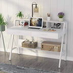 Computer Desk with 2 Drawers and Storage Shelves, Office Desk with Monitor Stand