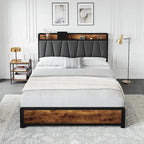 Bed Frame with Storage Linen Upholstered Headboard