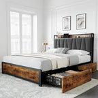 Bed Frame with Storage Linen Upholstered Headboard