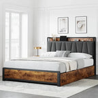 Bed Frame with Storage Linen Upholstered Headboard