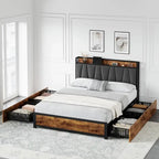 Bed Frame with Storage Linen Upholstered Headboard