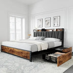 Bed Frame with Storage Linen Upholstered Headboard