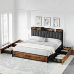 Bed Frame with Storage Linen Upholstered Headboard
