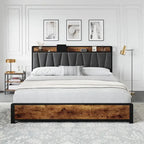 Bed Frame with Storage Linen Upholstered Headboard