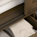 Brown Wood Grain Wardrobe with Drawers, Hanging Rod 4 Sliding Doors