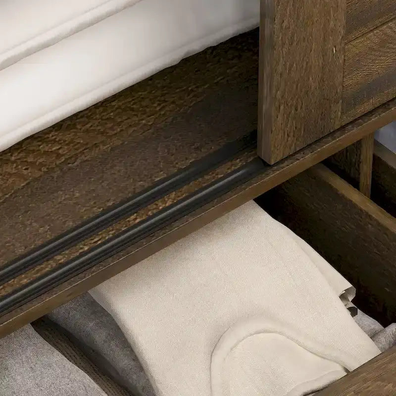 Brown Wood Grain Wardrobe with Drawers, Hanging Rod 4 Sliding Doors