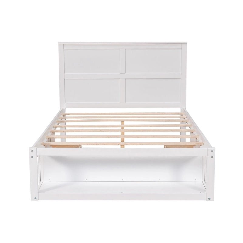 Full Size Platform Bed with Drawer on the Each Side and Shelf on the End of the Bed,