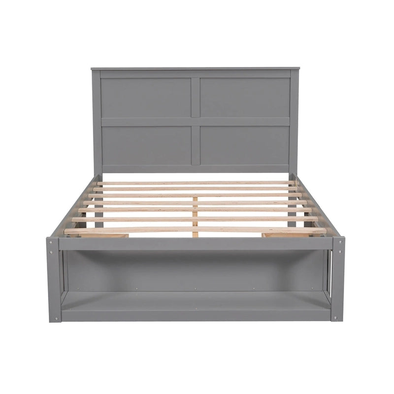 Full Size Platform Bed with Drawer on the Each Side and Shelf on the End of the Bed,