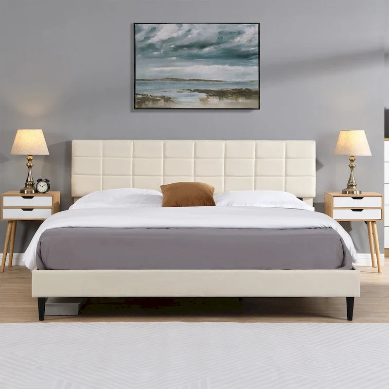 Platform Bed Frame with Fabric Upholstered Headboard