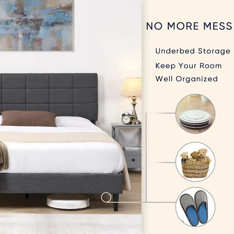 Platform Bed Frame with Fabric Upholstered Headboard