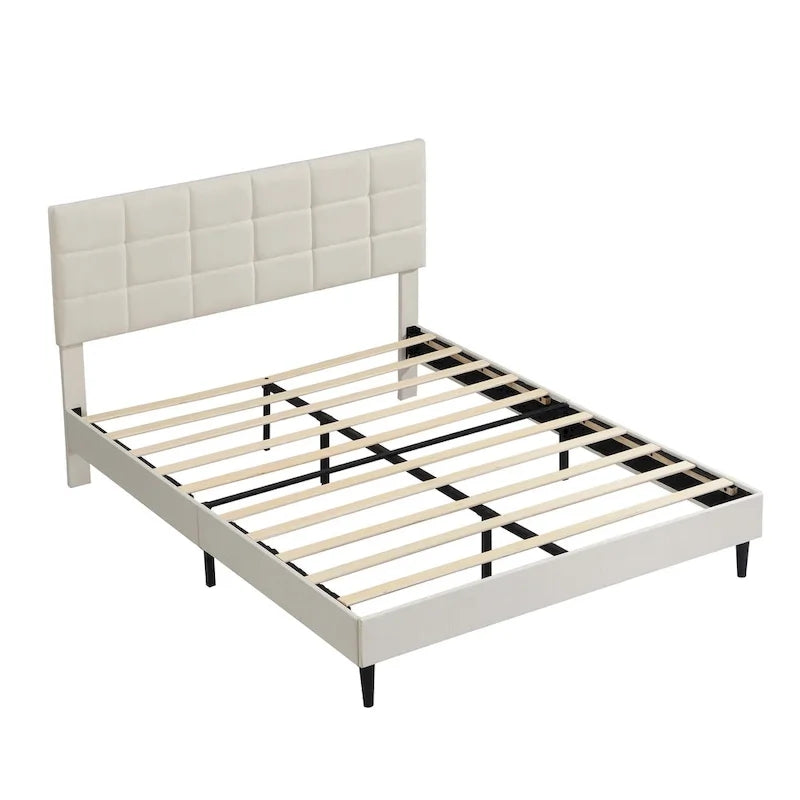 Platform Bed Frame with Fabric Upholstered Headboard