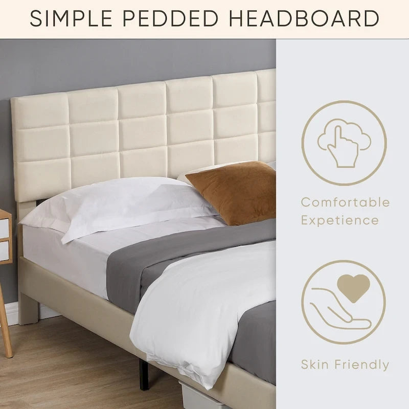 Platform Bed Frame with Fabric Upholstered Headboard